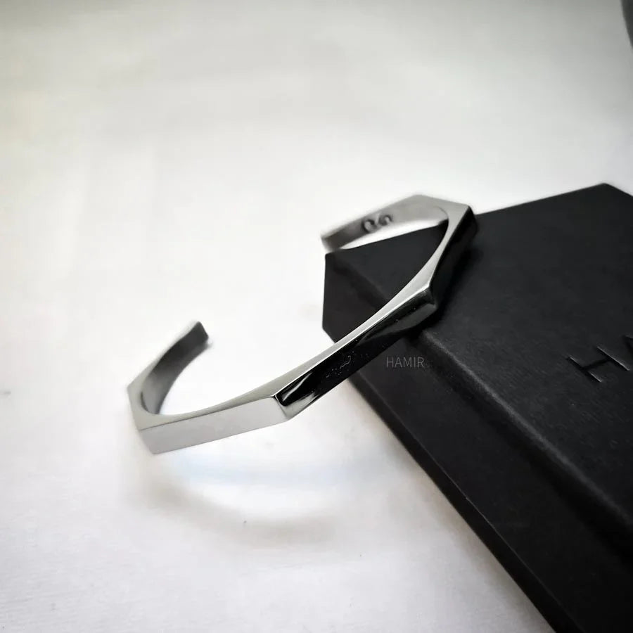 Stainless Steel Hexagon Cuff Bangle