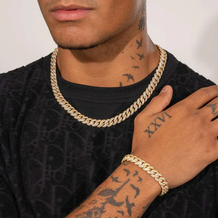 PACK OF 2 ICED OUT CUBAN CHAIN & BRACELET