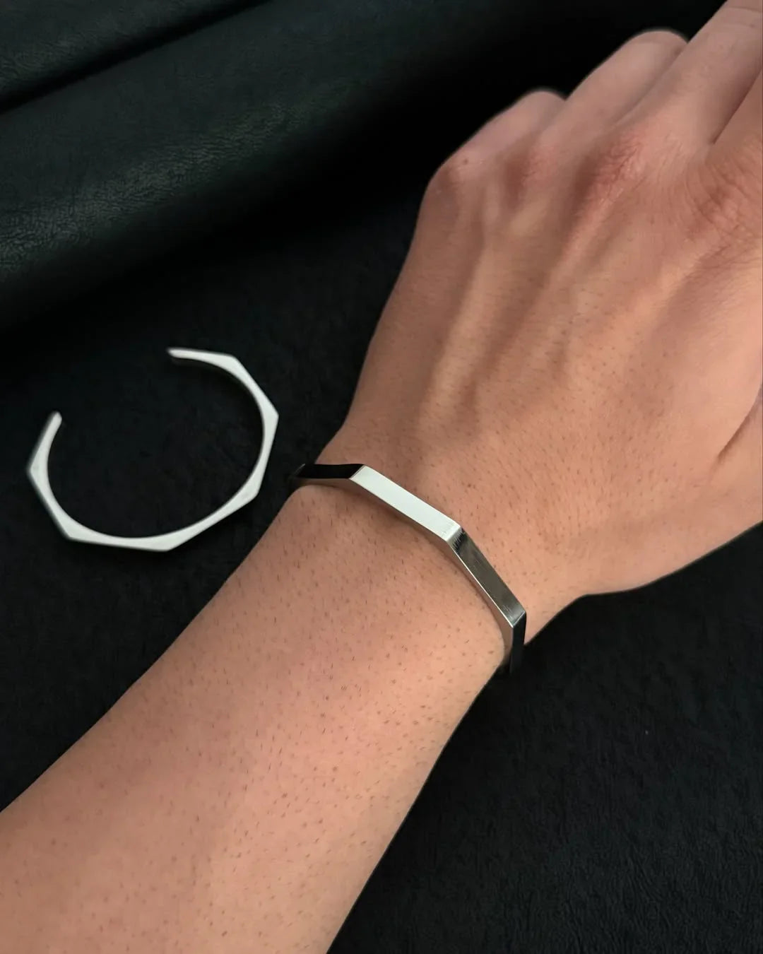 Stainless Steel Hexagon Cuff Bangle
