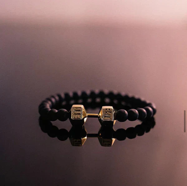 Round Black Beaded Dumbbell Bracelet