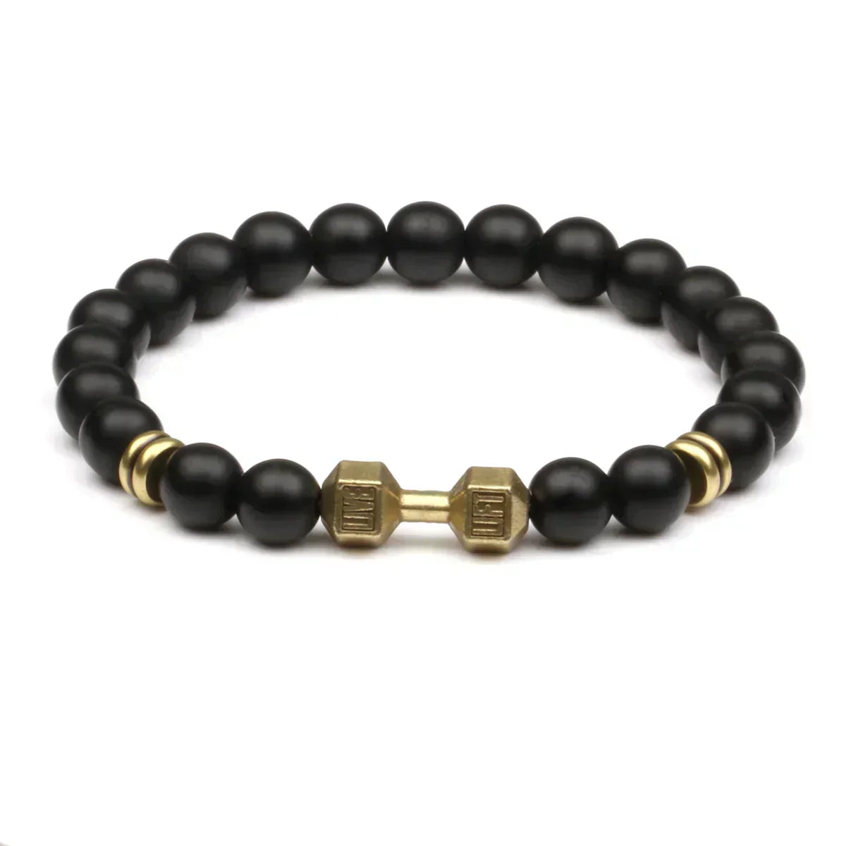 Round Black Beaded Dumbbell Bracelet