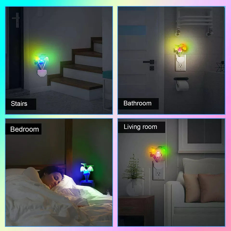Automatic Sensor Light Night: Color-Changing Flower Mushroom Lamp